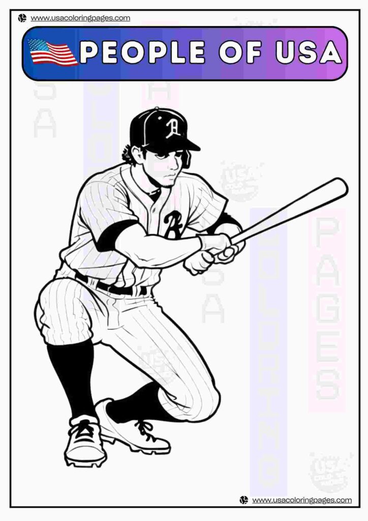 Baseball Player People of USA | April 30, 2025 Baseball Player People of USA | ๐บ๐ธ USA Coloring Pages โ USA Lineart Printable PDF