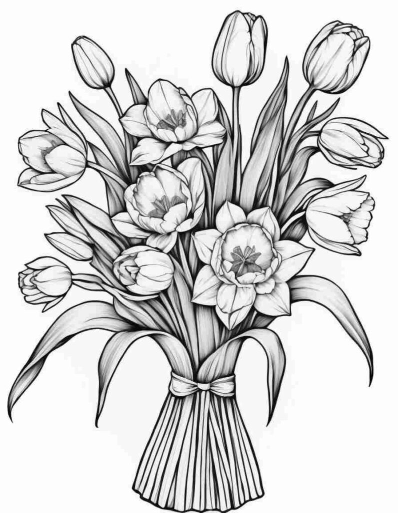 Bouquets Flower Gifts Coloring Pages 2 | April 25, 2025 Bouquets Flower Gifts Coloring Pages 2 | 100+🌼Flower Coloring Pages – Spring Lineart Printable PDF