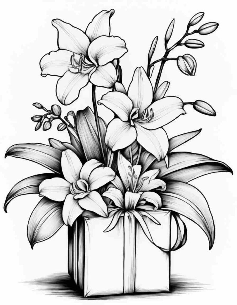 Bouquets Flower Gifts Coloring Pages 4 | April 25, 2025 Bouquets Flower Gifts Coloring Pages 4 | 100+🌼Flower Coloring Pages – Spring Lineart Printable PDF