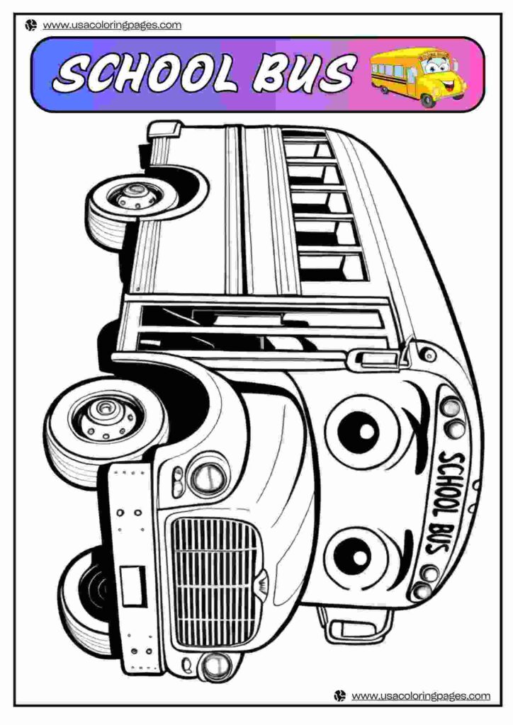 Cartoon Face Big Eyes School Bus Coloring Pages 1 | April 1, 2025 Cartoon Face Big Eyes School Bus Coloring Pages 1 | 40+🚌 School Bus Coloring Pages – School Bus Lineart Printable PDF
