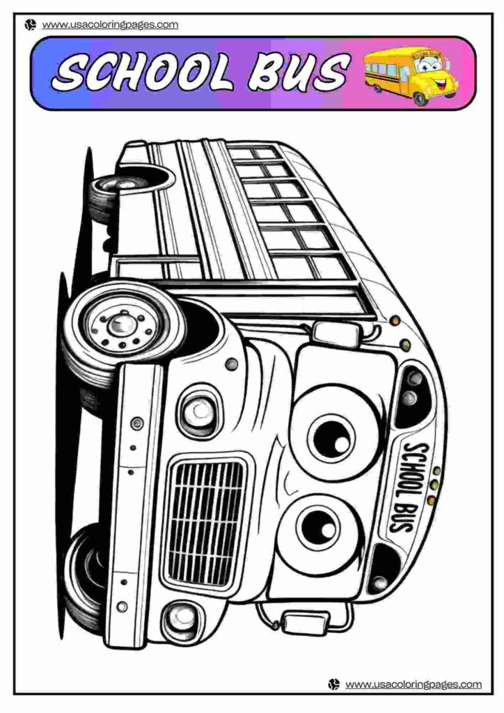 Cartoon Face Big Eyes School Bus Coloring Pages | April 1, 2025 Cartoon Face Big Eyes School Bus Coloring Pages | 40+🚌 School Bus Coloring Pages – School Bus Lineart Printable PDF