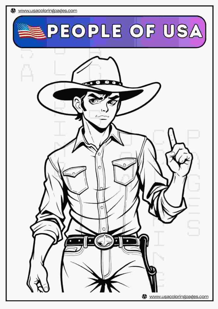 Cowboy People of USA 1 | April 30, 2025 Cowboy People of USA 1 | ๐บ๐ธ USA Coloring Pages โ USA Lineart Printable PDF