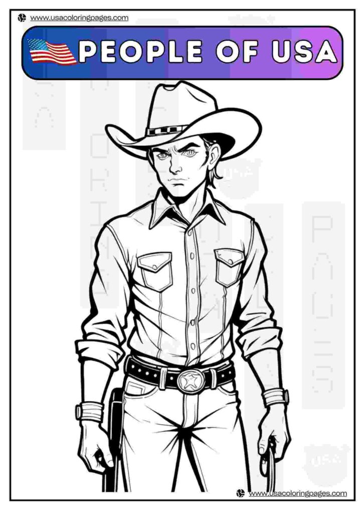 Cowboy People of USA | April 30, 2025 Cowboy People of USA | ๐บ๐ธ USA Coloring Pages โ USA Lineart Printable PDF