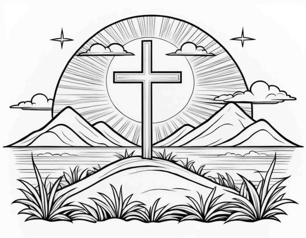 Cross in Rising Sun Easter Sunday | April 20, 2025 Cross in Rising Sun Easter Sunday | 40+ 🌅 Easter Sunday Coloring Pages - Free Easter Printable PDF
