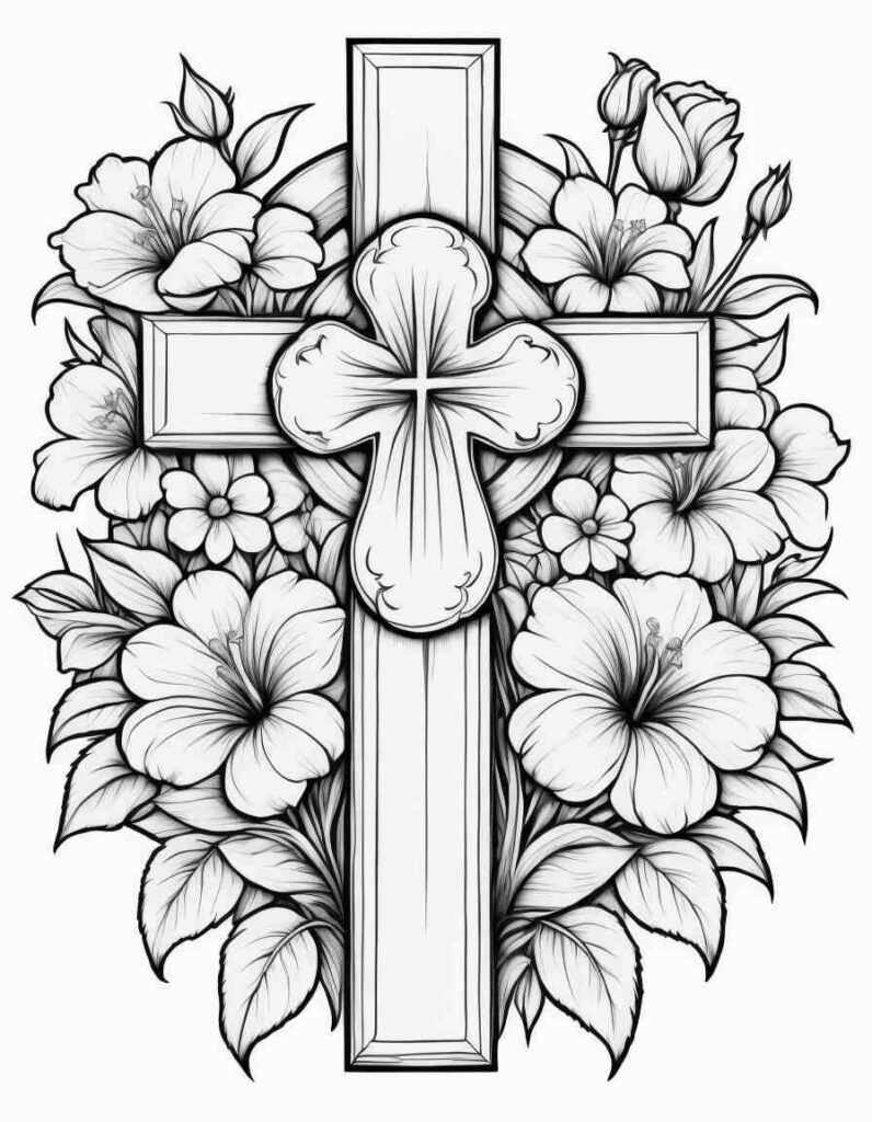 Cross with flowers 1 | April 16, 2025 Cross with flowers 1 | 40+ 🕊️ Good Friday Coloring Pages - Free Printable PDF