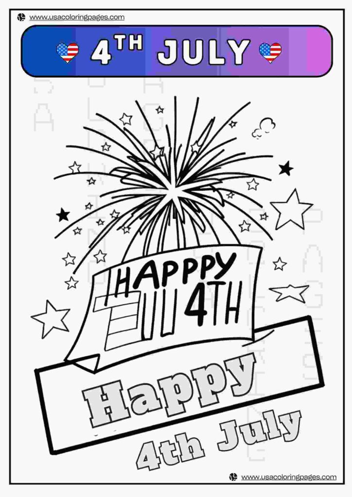 Happy 4th July Celebration 2 | April 30, 2025 Happy 4th July Celebration 2 | ๐บ๐ธ USA Coloring Pages โ USA Lineart Printable PDF