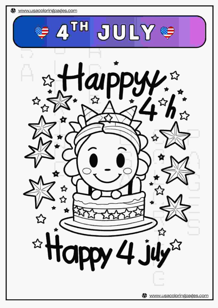 Happy 4th July Celebration 3 | April 30, 2025 Happy 4th July Celebration 3 | ๐บ๐ธ USA Coloring Pages โ USA Lineart Printable PDF