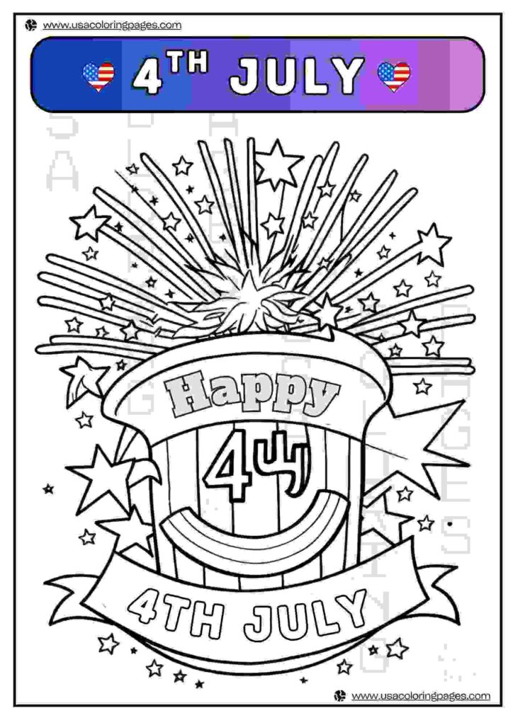 Happy 4th July Celebration 4 | April 30, 2025 Happy 4th July Celebration 4 | ๐บ๐ธ USA Coloring Pages โ USA Lineart Printable PDF