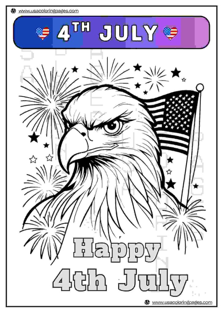 Happy 4th July Eagle | April 30, 2025 Happy 4th July Eagle | ๐บ๐ธ USA Coloring Pages โ USA Lineart Printable PDF