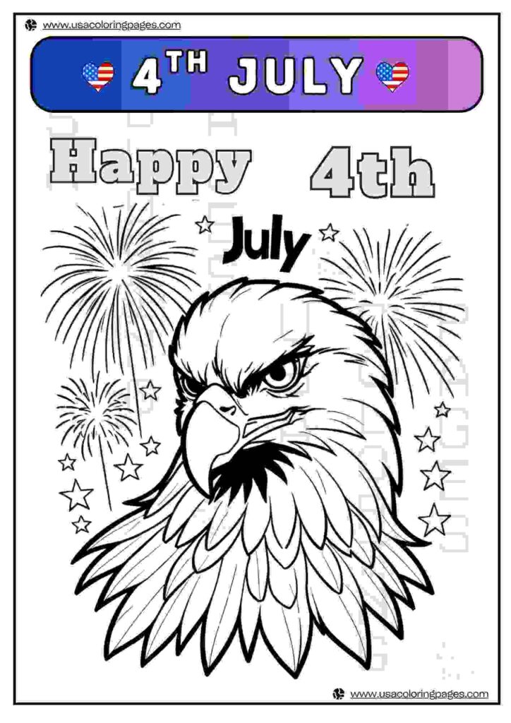Happy 4th July Eagle Celebration | April 30, 2025 Happy 4th July Eagle Celebration | ๐บ๐ธ USA Coloring Pages โ USA Lineart Printable PDF