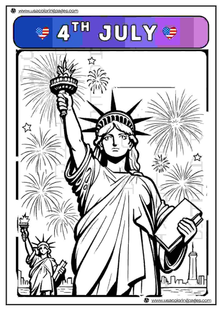 Happy 4th July Statue of Liberty | April 30, 2025 Happy 4th July Statue of Liberty | ๐บ๐ธ USA Coloring Pages โ USA Lineart Printable PDF