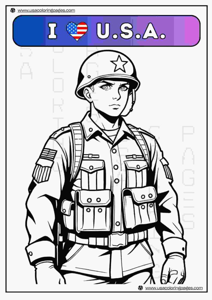 I Love USA Army | April 30, 2025 I Love USA Army | ๐บ๐ธ USA Coloring Pages โ USA Lineart Printable PDF