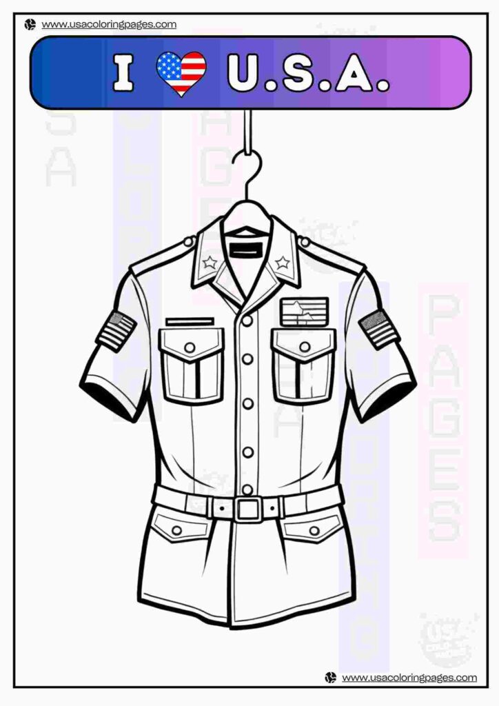 I Love USA Army Uniform | April 30, 2025 I Love USA Army Uniform | ๐บ๐ธ USA Coloring Pages โ USA Lineart Printable PDF