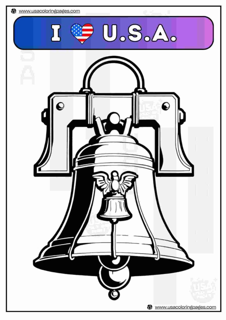 I Love USA Bell | April 30, 2025 I Love USA Bell | ๐บ๐ธ USA Coloring Pages โ USA Lineart Printable PDF