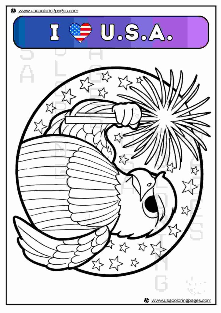 I Love USA Eagle Celebration | April 30, 2025 I Love USA Eagle Celebration | ๐บ๐ธ USA Coloring Pages โ USA Lineart Printable PDF