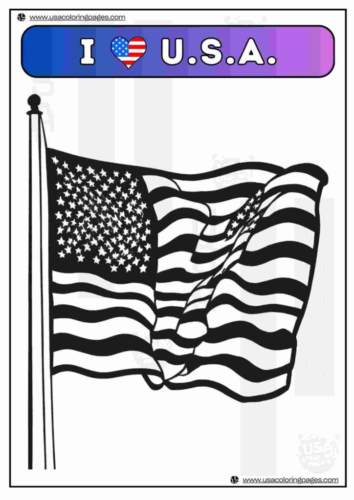 I Love USA Flag 1 | April 30, 2025 I Love USA Flag 1 | ๐บ๐ธ USA Coloring Pages โ USA Lineart Printable PDF