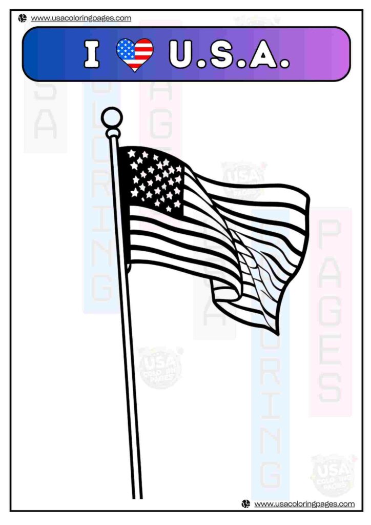 I Love USA Flag 2 | April 30, 2025 I Love USA Flag 2 | ๐บ๐ธ USA Coloring Pages โ USA Lineart Printable PDF