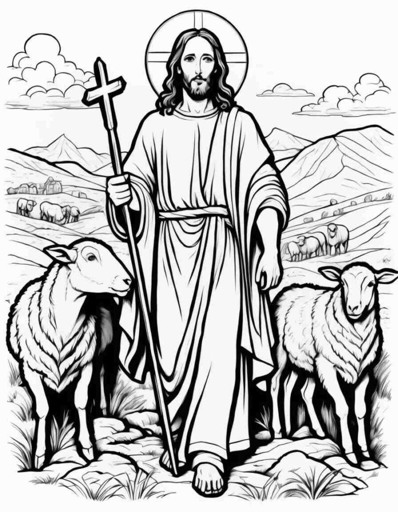 Jesus and Sheep | April 8, 2025 Jesus and Sheep | 70+🕊️Jesus Coloring Pages PDF - Jesus Printable PDF