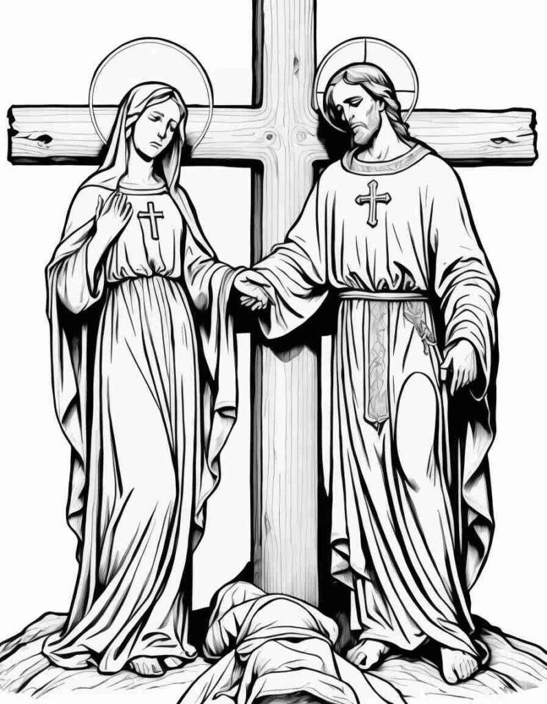 Mary and John at the foot of the cross 1 | April 16, 2025 Mary and John at the foot of the cross 1 | 40+ 🕊️ Good Friday Coloring Pages - Free Printable PDF