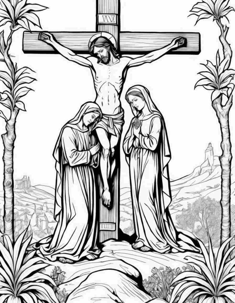 Mary and John at the foot of the cross | April 16, 2025 Mary and John at the foot of the cross | 40+ 🕊️ Good Friday Coloring Pages - Free Printable PDF