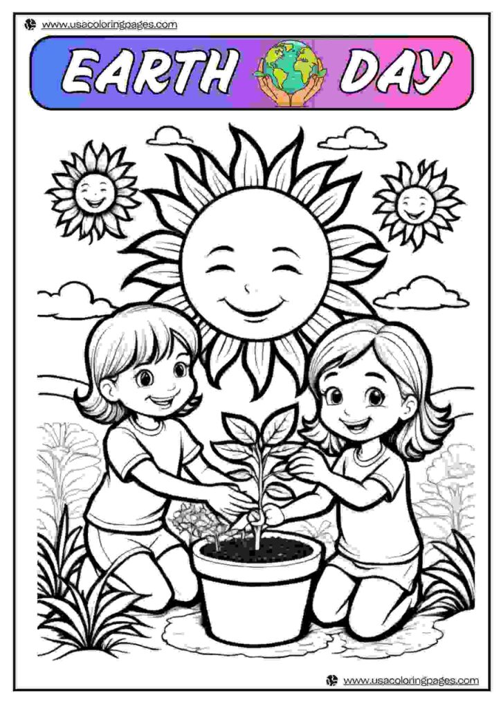 Planting Trees make Nature Happy Earth Day Linearts | April 21, 2025 Planting Trees make Nature Happy Earth Day Linearts | 30+π Earth Day Coloring Pages β Earth Day Lineart Printable PDF