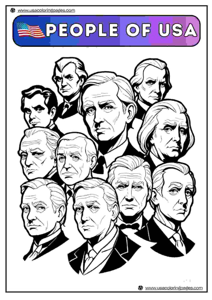 Presidents People of USA | April 30, 2025 Presidents People of USA | ๐บ๐ธ USA Coloring Pages โ USA Lineart Printable PDF