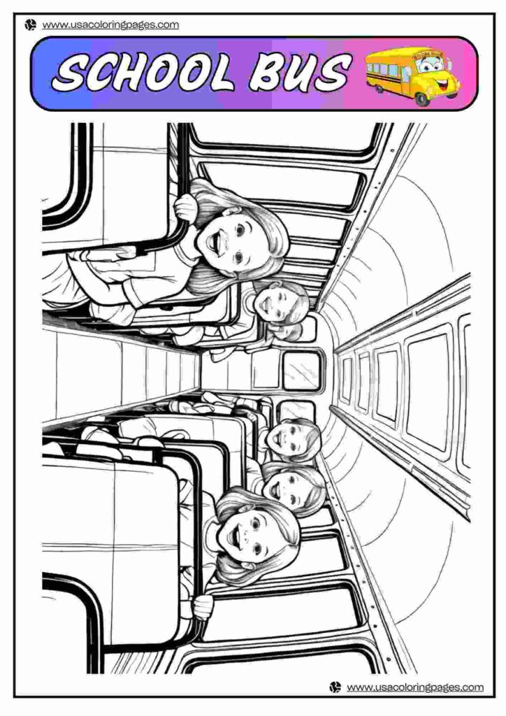 Students Inside Schoolbus Coloring Pages 1 | April 1, 2025 Students Inside Schoolbus Coloring Pages 1 | 40+🚌 School Bus Coloring Pages – School Bus Lineart Printable PDF