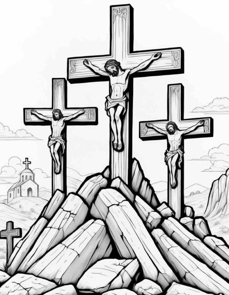 Three crosses on Calvary 2 | April 16, 2025 Three crosses on Calvary 2 | 40+ 🕊️ Good Friday Coloring Pages - Free Printable PDF