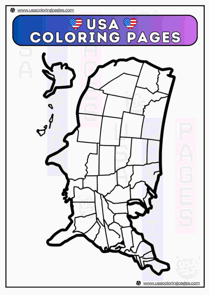 USA Map Coloring Page 1 | April 30, 2025 USA Map Coloring Page 1 | ๐บ๐ธ USA Coloring Pages โ USA Lineart Printable PDF