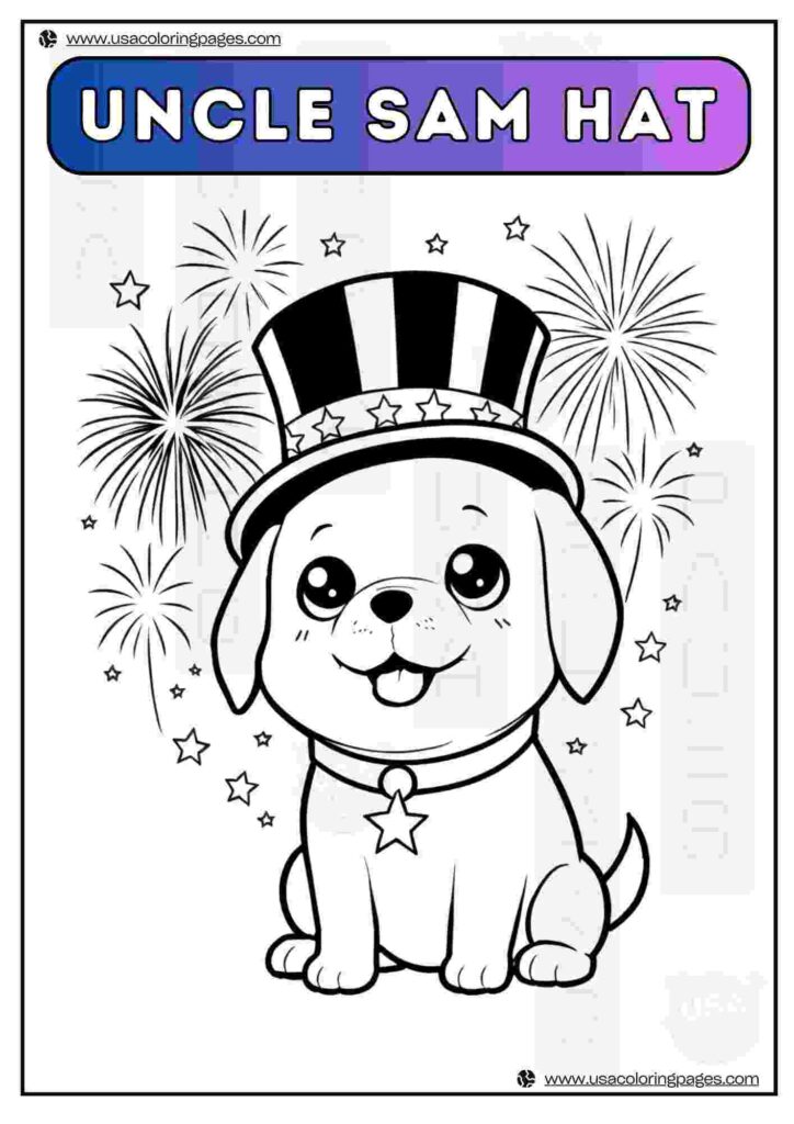 Uncle Sam Hat Puppy | April 30, 2025 Uncle Sam Hat Puppy | ๐บ๐ธ USA Coloring Pages โ USA Lineart Printable PDF